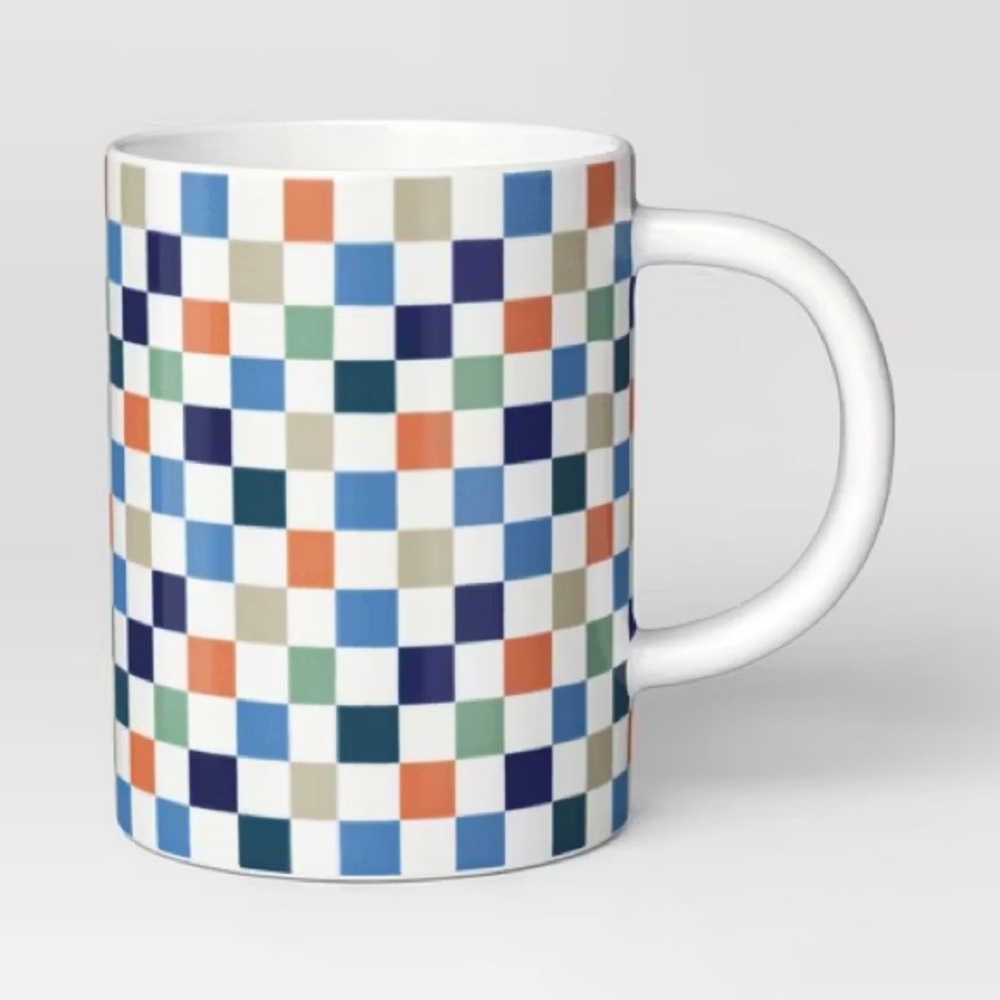 ROOM ESSENTIALS NWT checks stoneware mug -white -16oz
